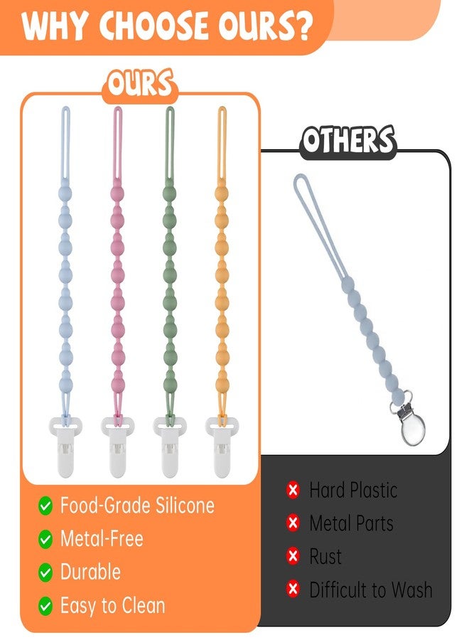 Fevbcnrj 4 Pack Pacifier Clip Compatible with Tommee Tippee, One Piece Silicone Pacifier Holder Clips, Rust-Free Soft Silicone, Flexible Clip with Stylish Round Design, Ideal for Pacifiers and Teethers - Image 4